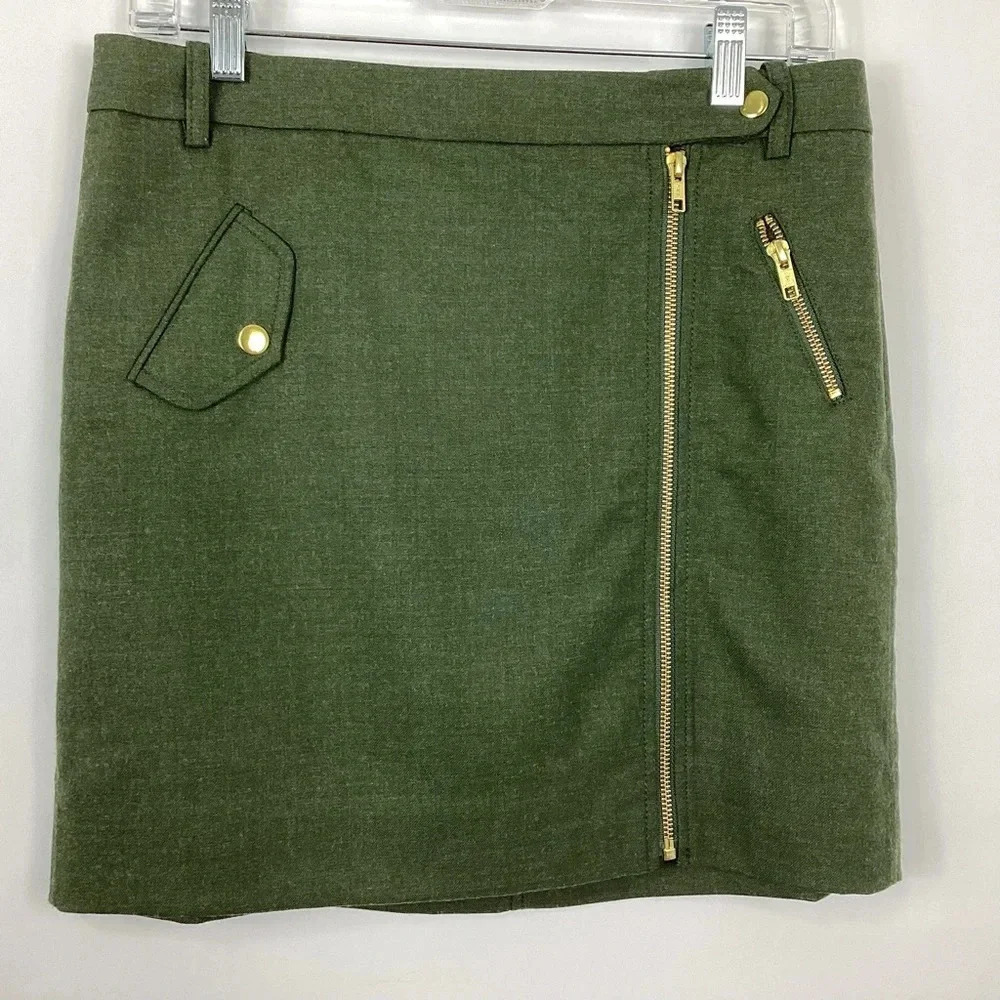 J. Crew Green Wool Blend Military Style  Zipper Skirt Size 6